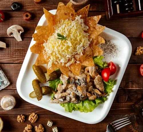 fried chicken with mushrooms rice