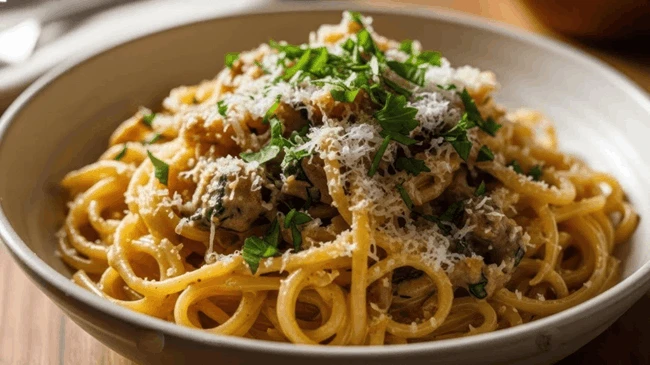 creamy crockpot chicken spaghetti